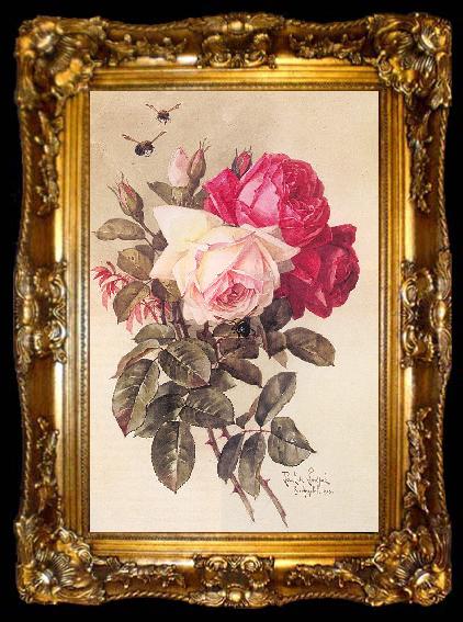 framed  Longpre, Paul De Roses and Bumblebees, ta009-2